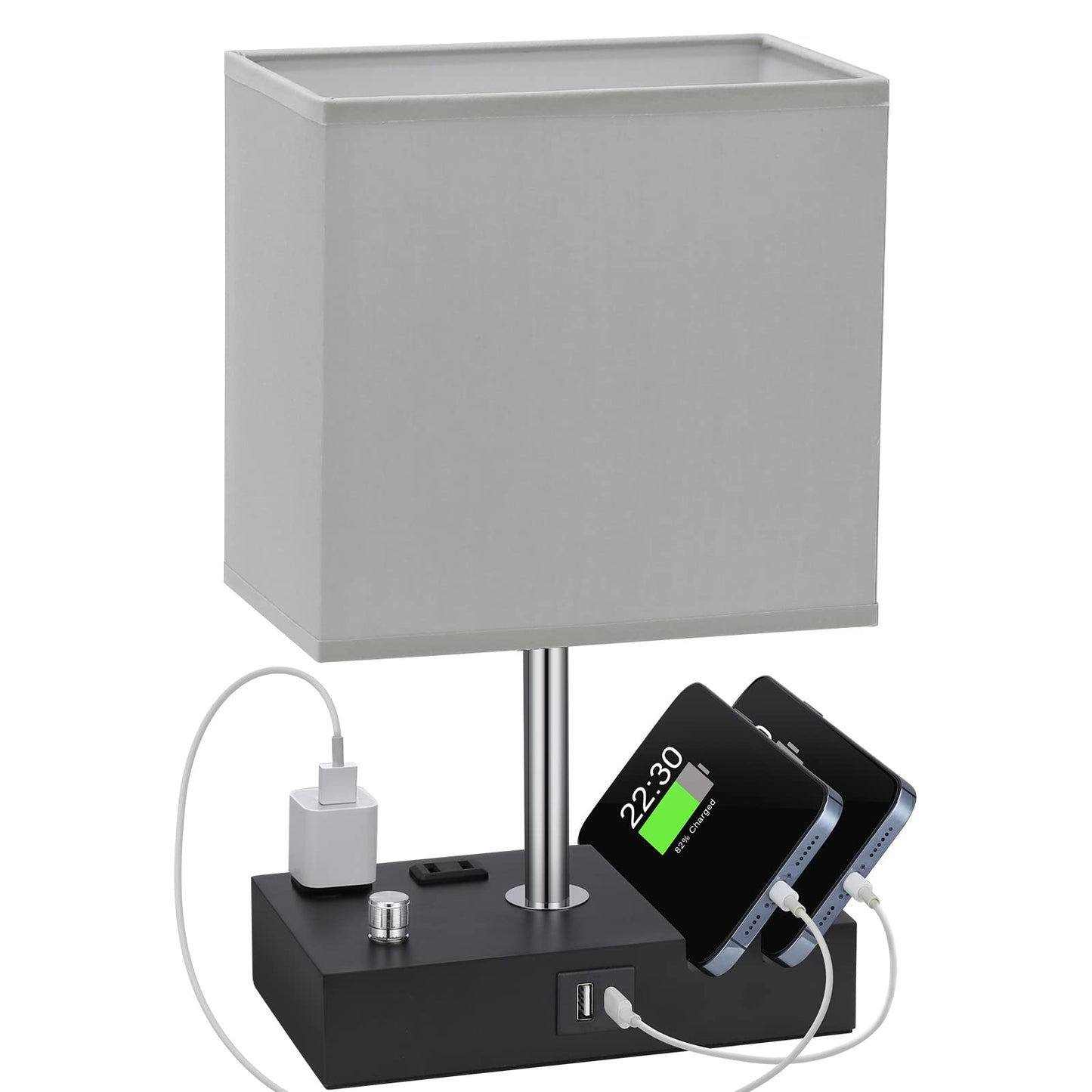 Kakanuo Fully Dimmable Bedside Lamp for Bedroom with USB C Ports