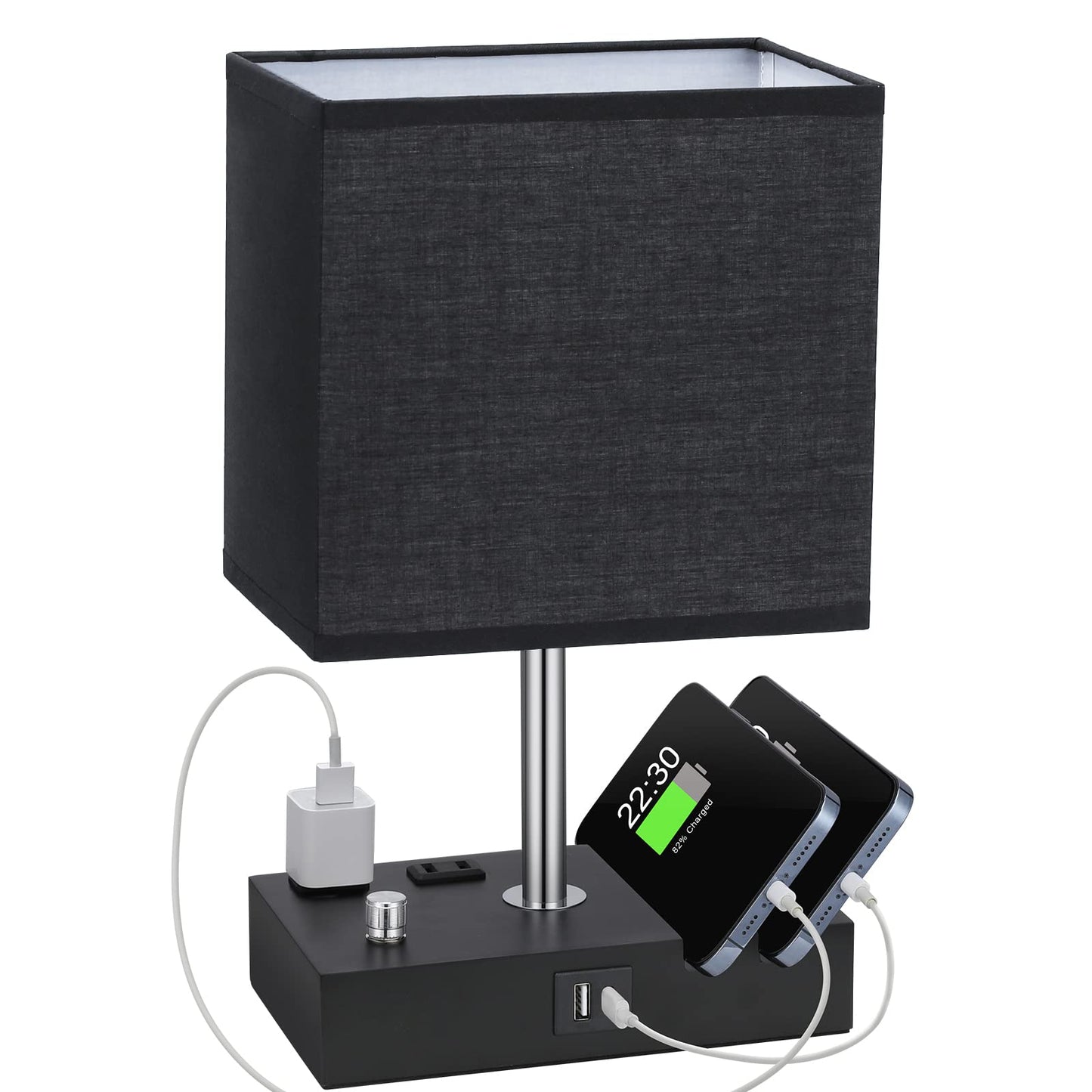 Kakanuo Fully Dimmable Bedside Lamp for Bedroom with USB C Ports