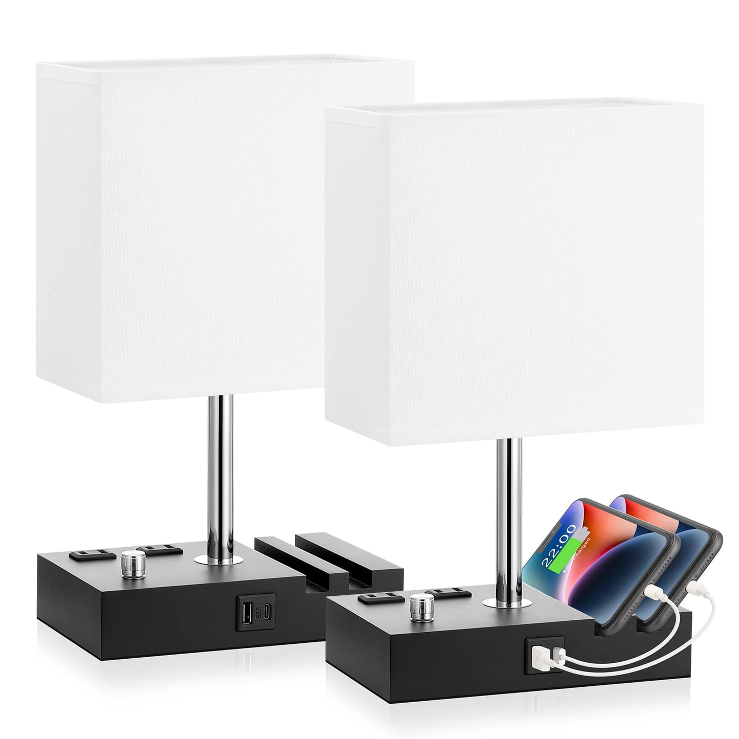 Kakanuo Fully Dimmable Bedside Lamp for Bedroom with USB C Ports