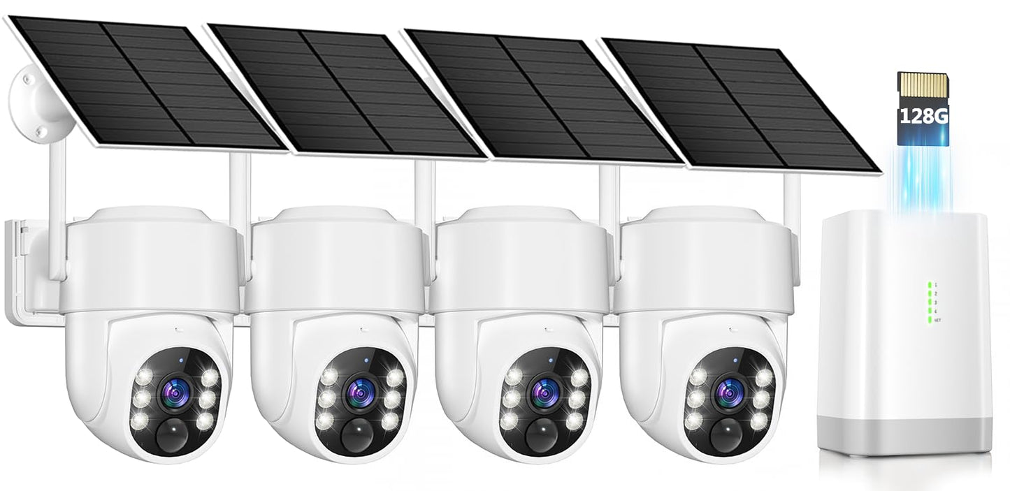 4MP Solar Wireless Outdoor Security Camera System with PTZ – 4 Pack