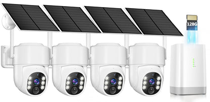 4MP Solar Wireless Outdoor Security Camera System with PTZ – 4 Pack
