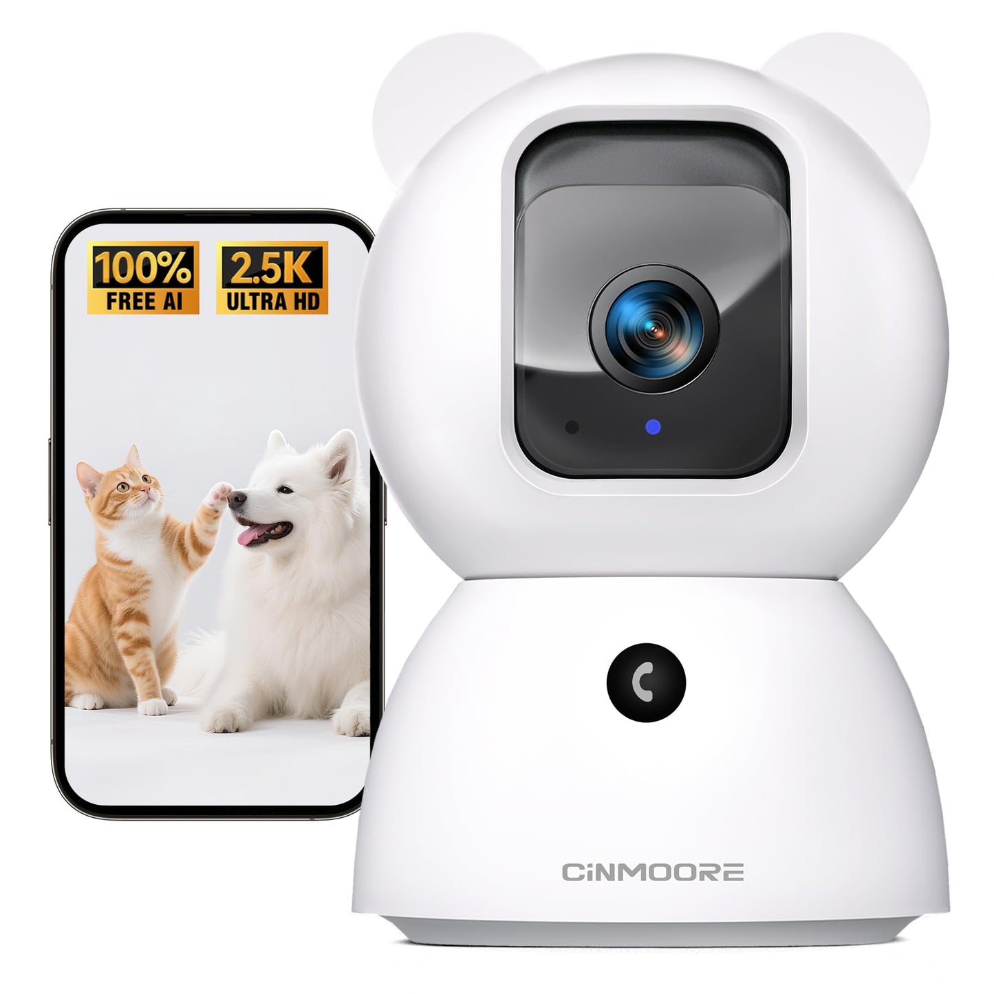 CINMOORE Security Camera Indoor, Non-Subscription AI Person/Pet/Cry Detection