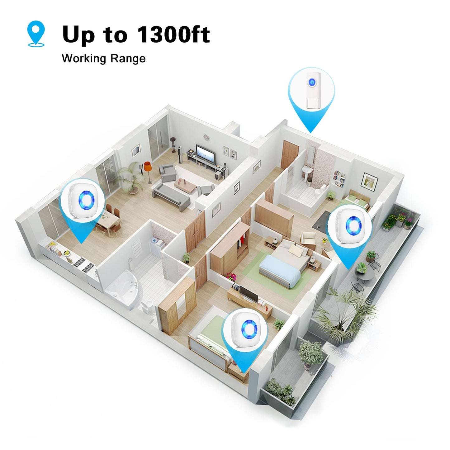 PHYSEN Wireless Doorbell Chime Kit with LED Flash – 2 Button 4 Receiver