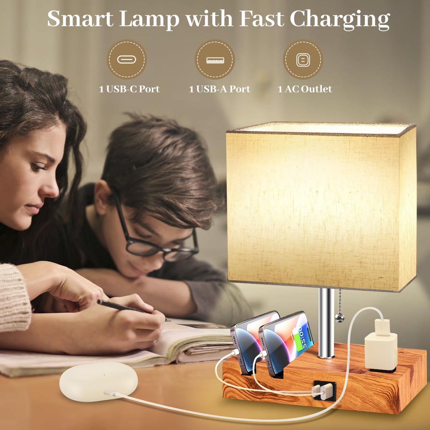 Smart RGB Table Lamp with App Control, Music Sync & Charging Ports