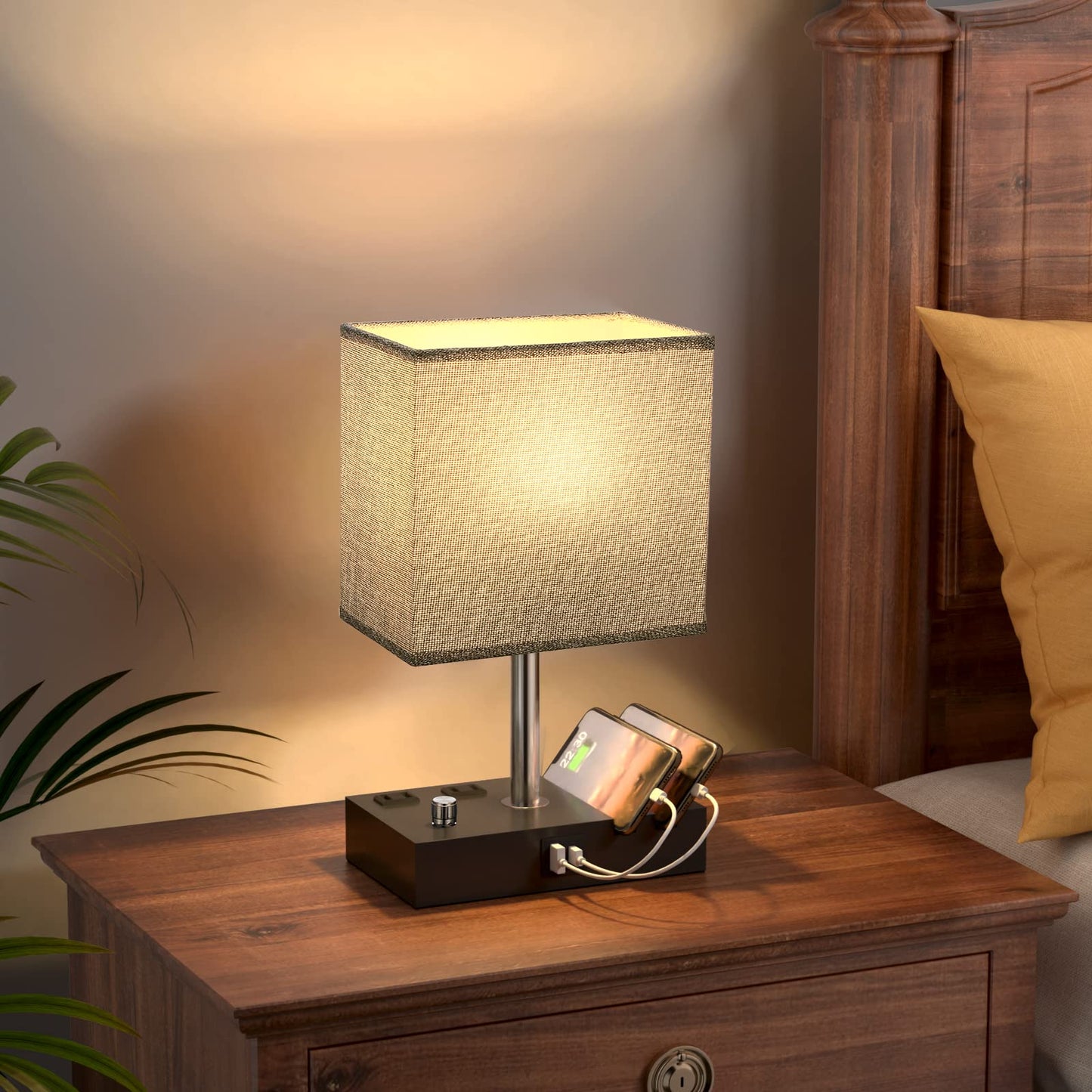 Kakanuo Fully Dimmable Bedside Lamp for Bedroom with USB C Ports
