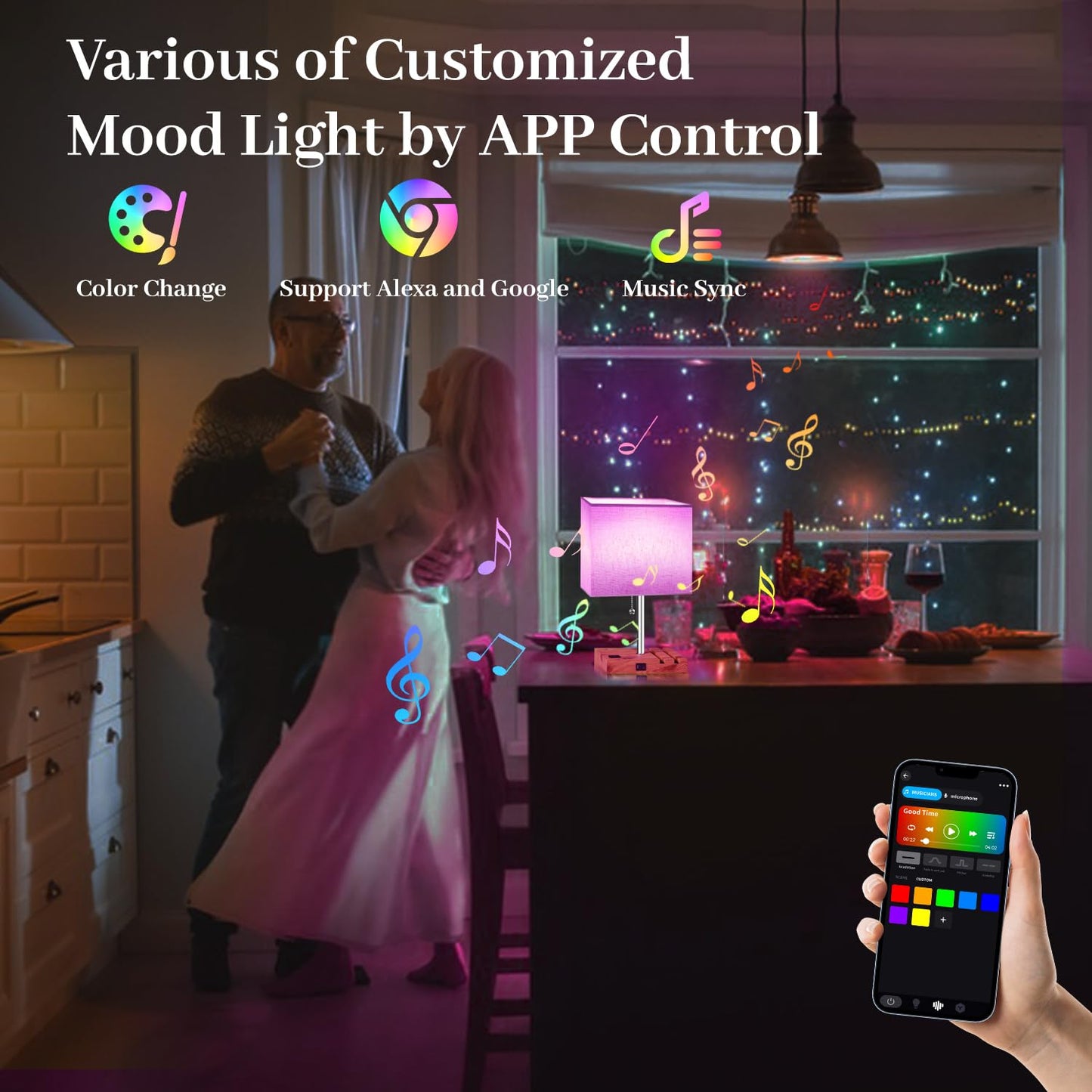 Smart RGB Table Lamp with App Control, Music Sync & Charging Ports