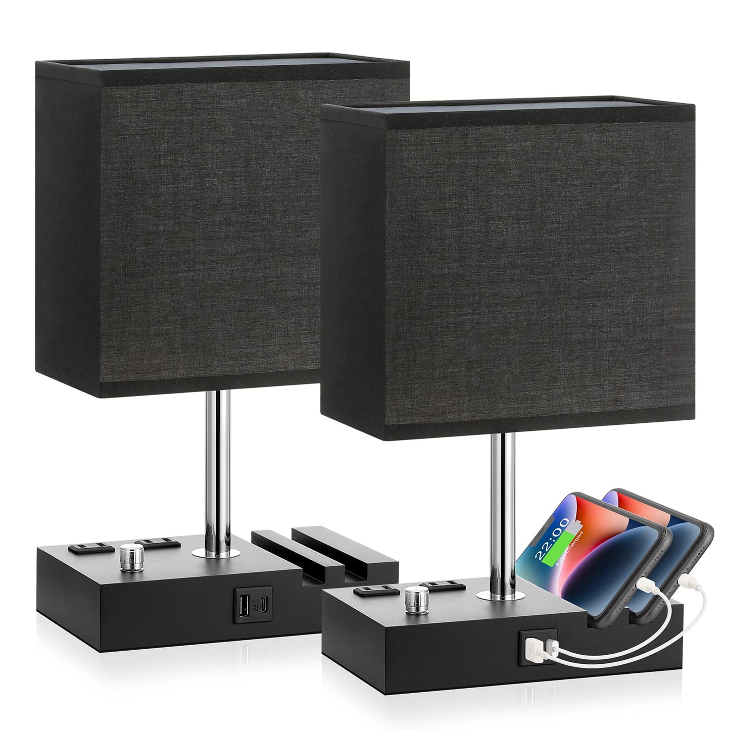 Kakanuo Fully Dimmable Bedside Lamp for Bedroom with USB C Ports