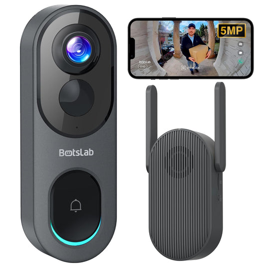 BOTSLAB 5MP Wireless Video Doorbell Camera with 180° View