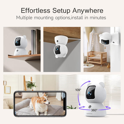 CINMOORE Security Camera Indoor, Non-Subscription AI Person/Pet/Cry Detection