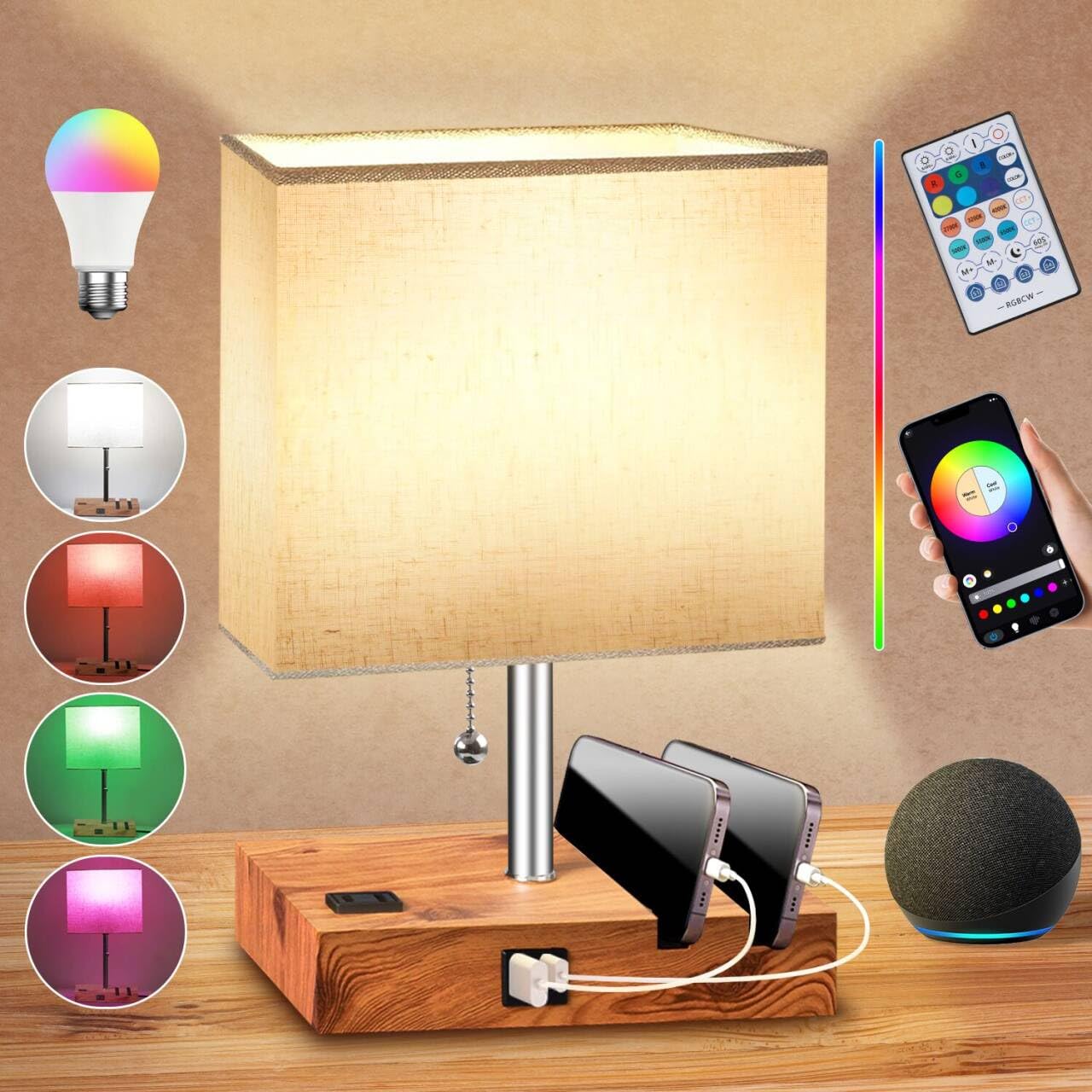 Smart RGB Table Lamp with App Control, Music Sync & Charging Ports