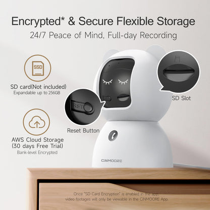 CINMOORE Security Camera Indoor, Non-Subscription AI Person/Pet/Cry Detection