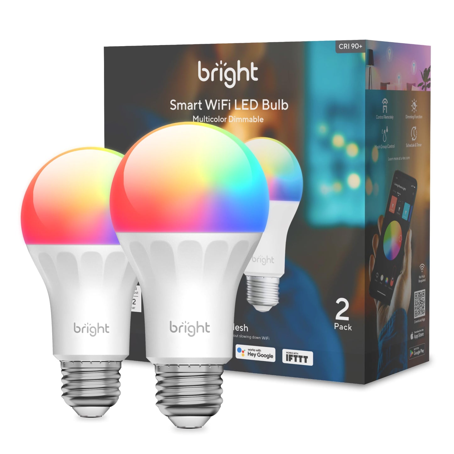 U-tec Smart RGB WiFi LED Light Bulbs with Alexa – A19 2 Pack