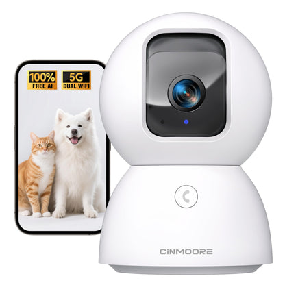 CINMOORE Security Camera Indoor, Non-Subscription AI Person/Pet/Cry Detection