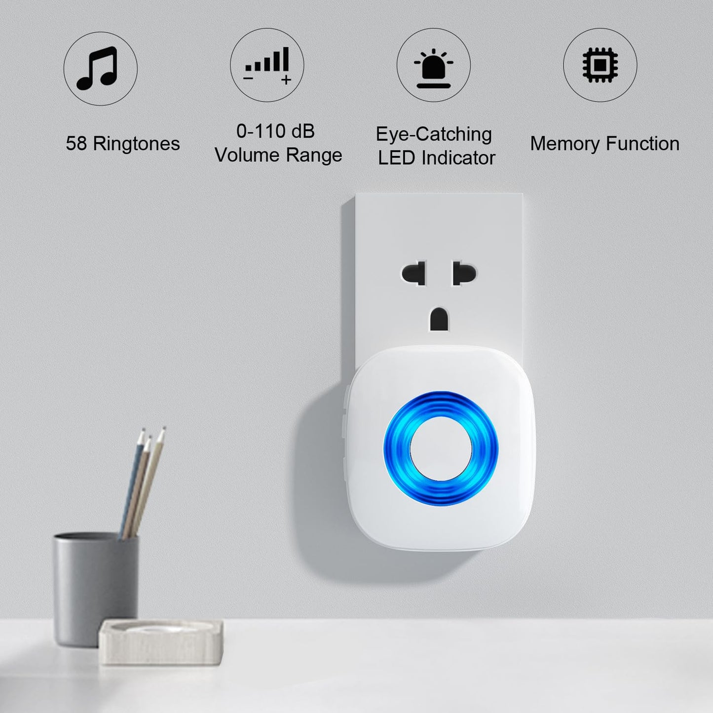 PHYSEN Wireless Doorbell Chime Kit with LED Flash – 2 Button 4 Receiver