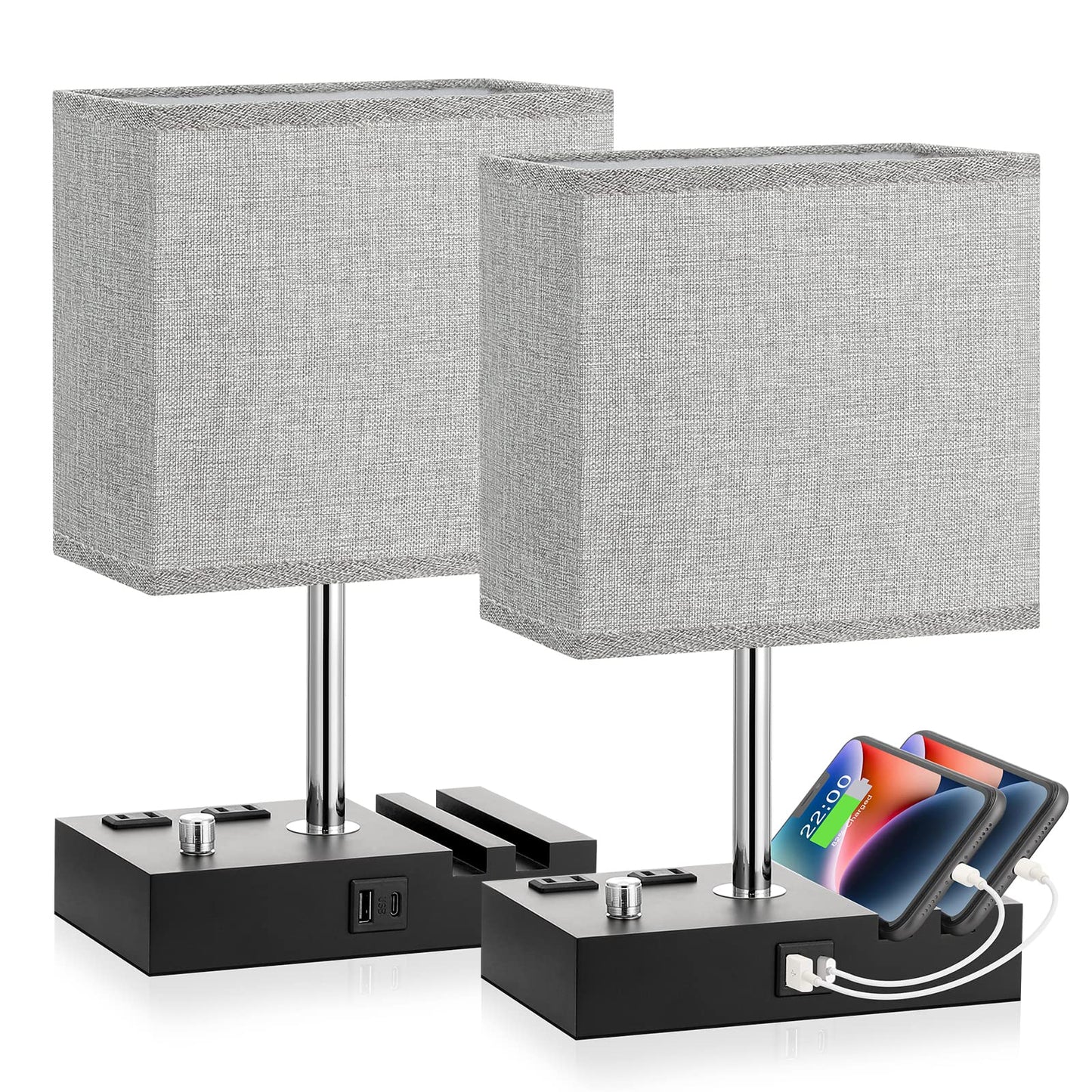 Kakanuo Fully Dimmable Bedside Lamp for Bedroom with USB C Ports