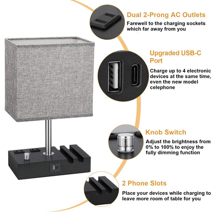 Kakanuo Fully Dimmable Bedside Lamp for Bedroom with USB C Ports