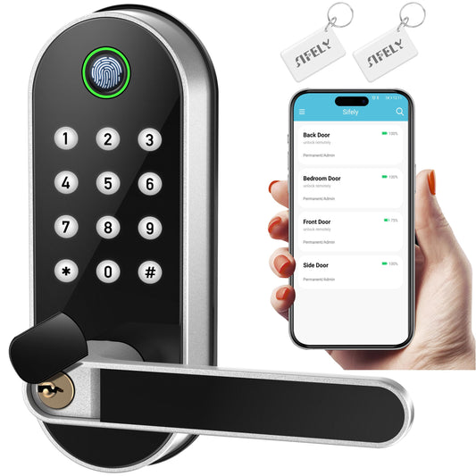 Fingerprint Smart Door Lock with Handle, Keypad & Remote Access