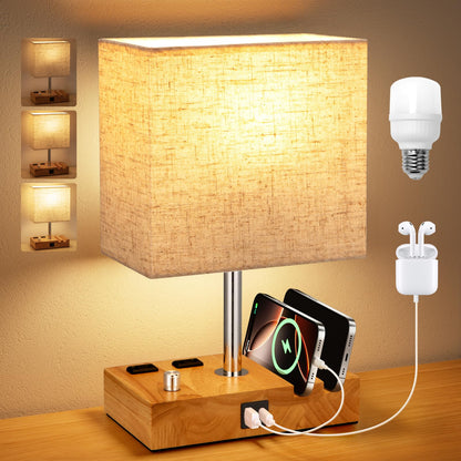 Kakanuo Fully Dimmable Bedside Lamp for Bedroom with USB C Ports